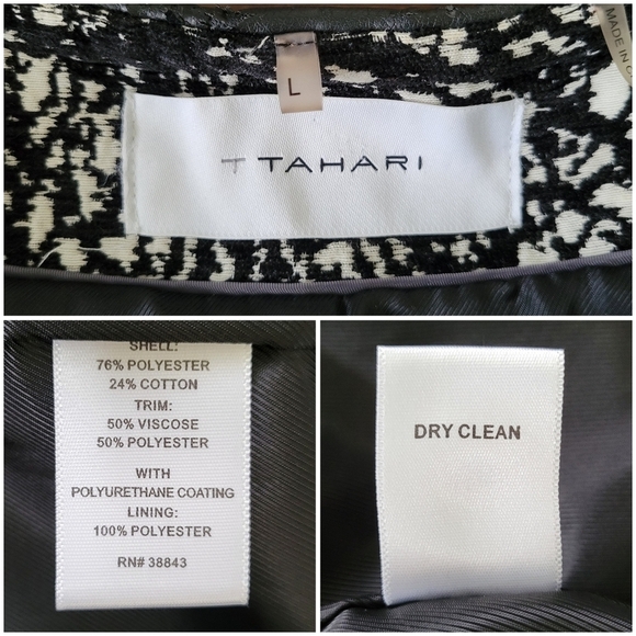 T Tahari Women's Black & White Knit Tweed Midweight Snap-Up Dressy Coat Size L - Picture 7 of 8